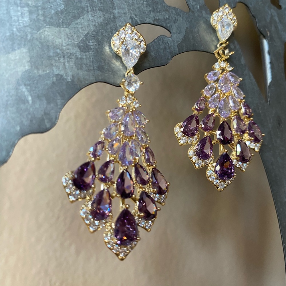 Amethyst Earrings 24K Gold Titanium Chandelier